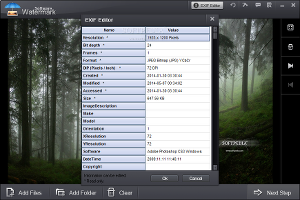 Showing the Exif Editor in Watermark Software
